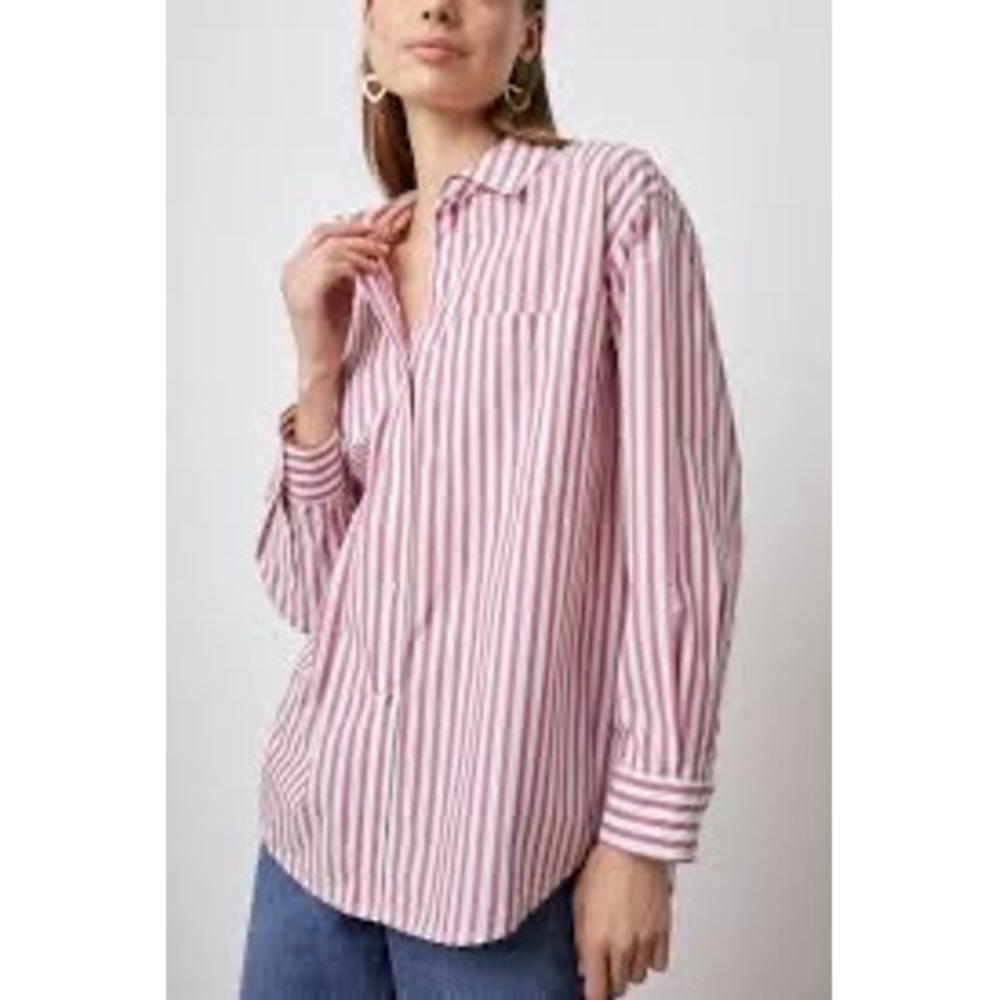 Rails Arlo Cali Stripe Pink White Button Down Shirt Small preppy beachy